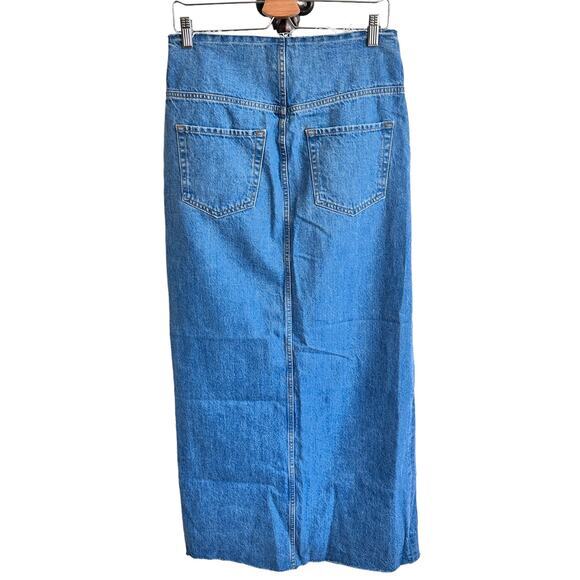 FRAME Sea Cut Off Waist Maxi Denim Skirt Raw Hem Front Slit 26 - Picture 3 of 15